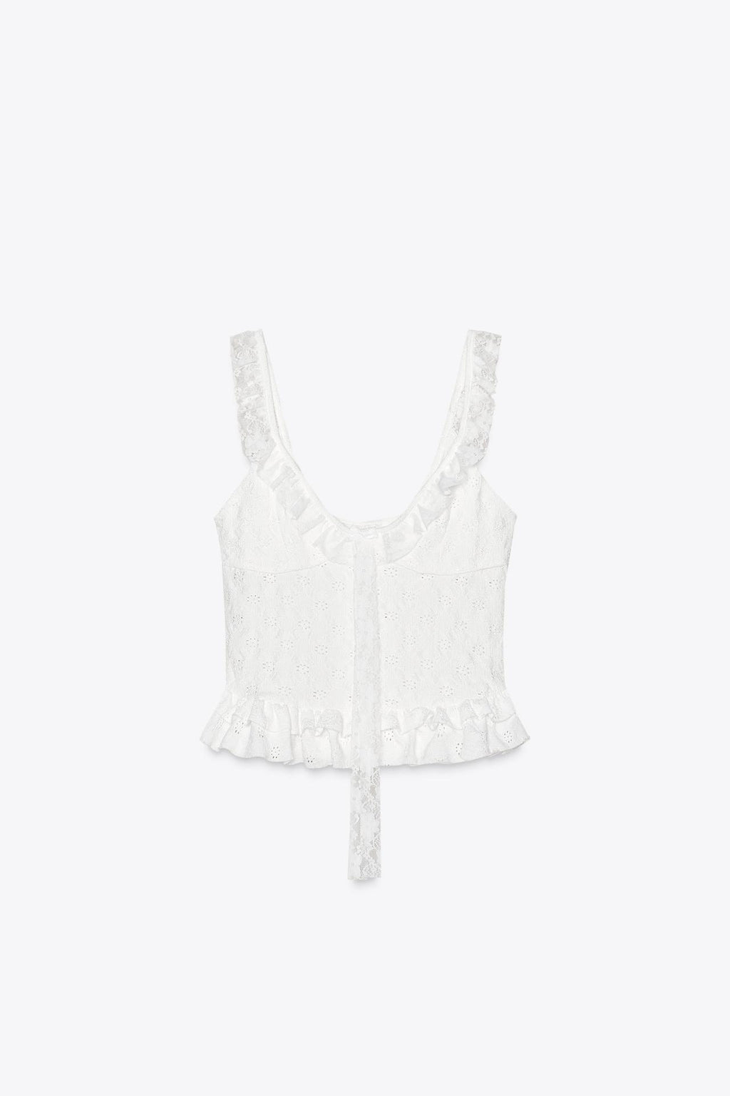 SPITZENTOP MIT RÜSCHEN WEISS
