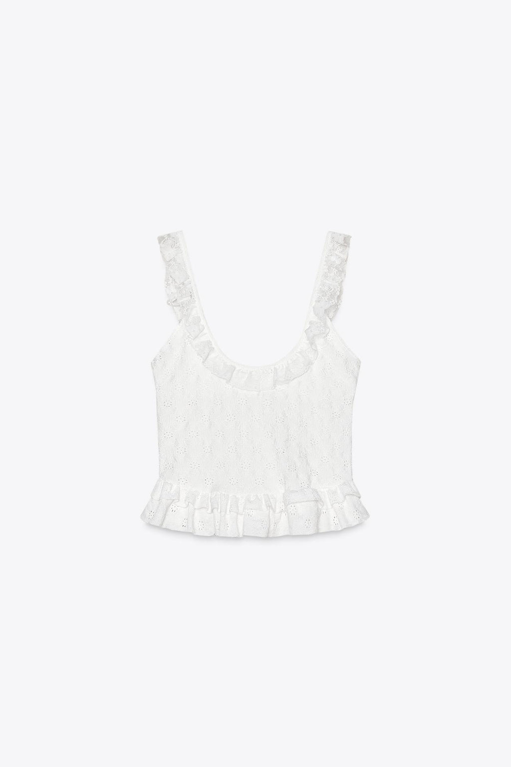 SPITZENTOP MIT RÜSCHEN WEISS