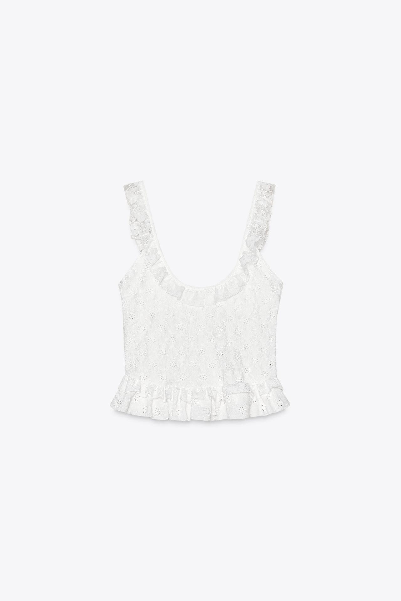 SPITZENTOP MIT RÜSCHEN WEISS