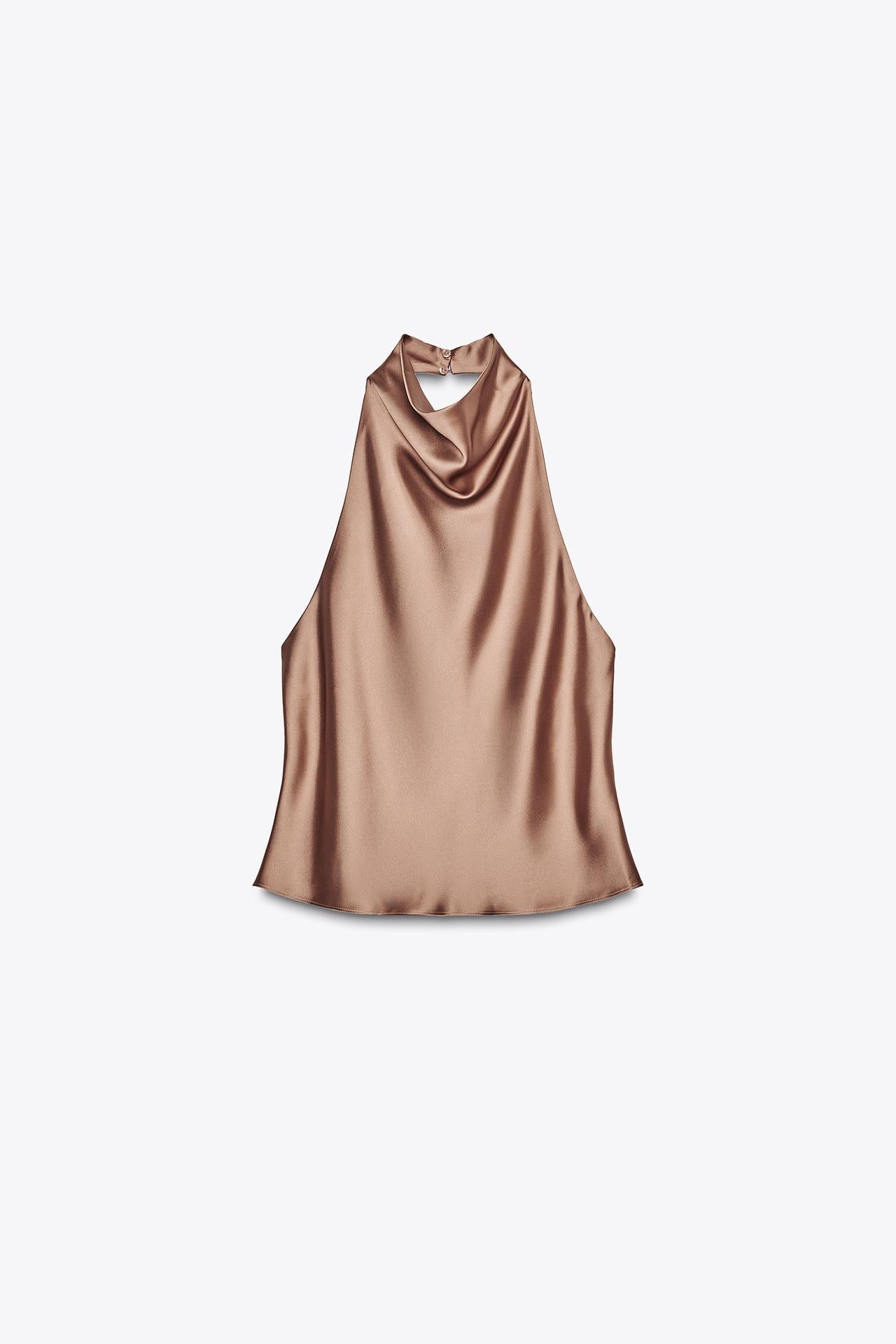 SATIN-HALTERTOP CAMEL MOYEN