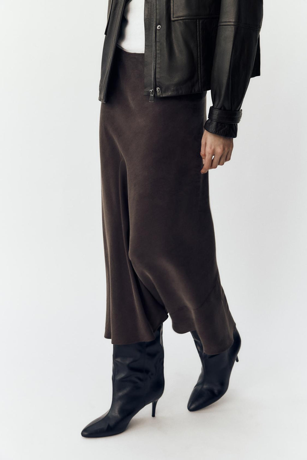 MIDI-ROCK AUS VISKOSE-LYOCELL-MIX BRAUN