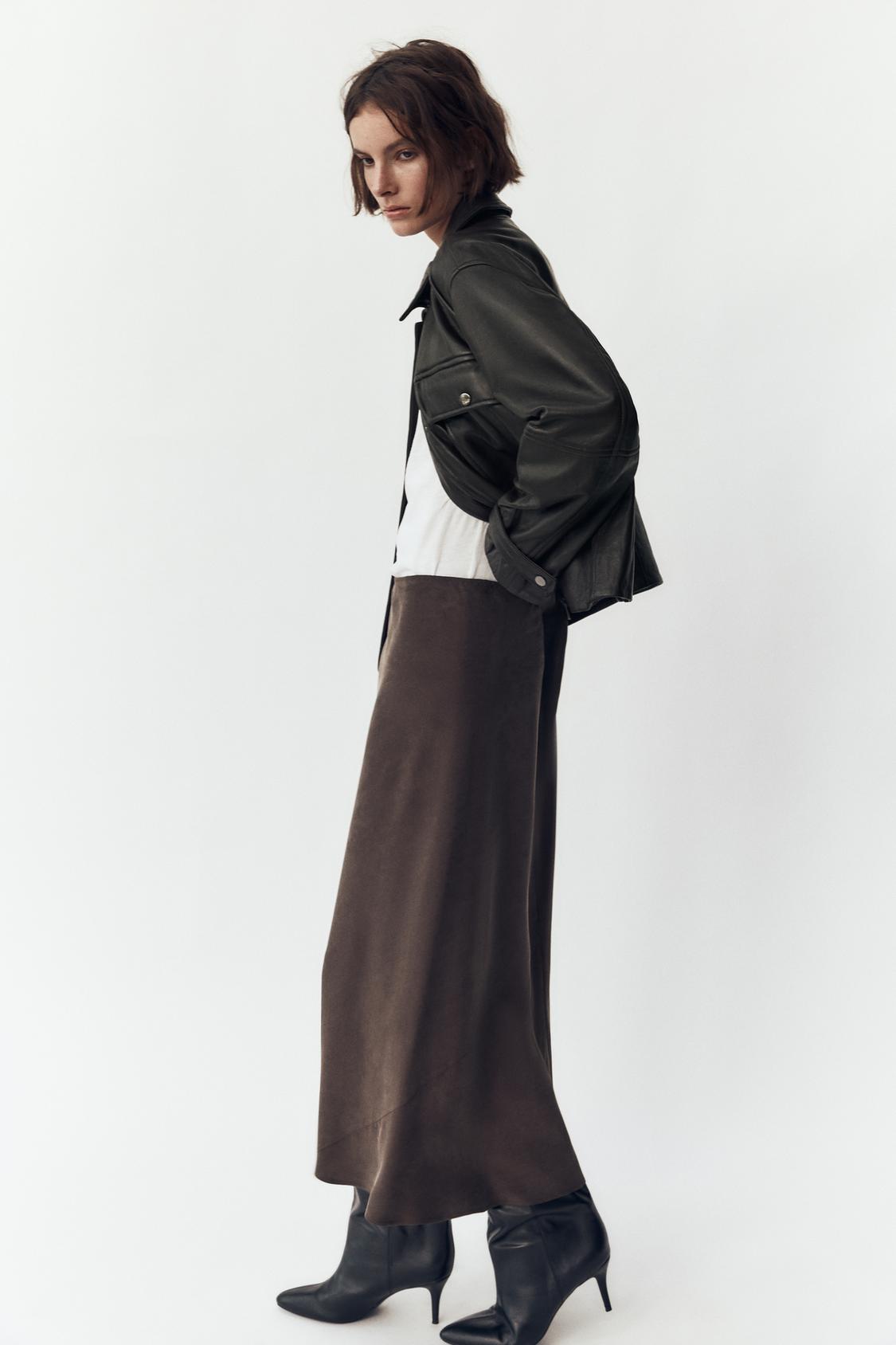 MIDI-ROCK AUS VISKOSE-LYOCELL-MIX BRAUN