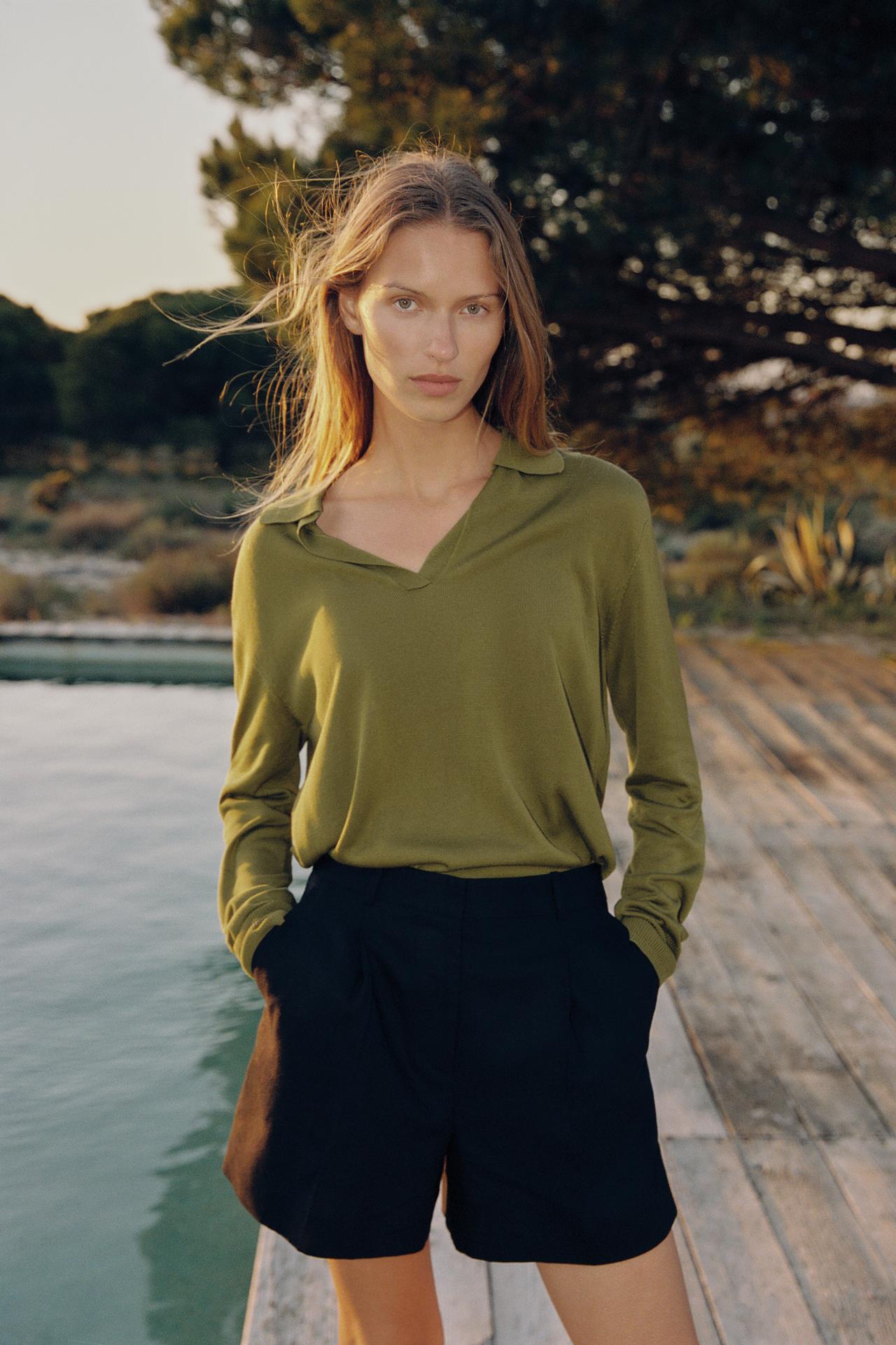 STRICK-POLOPULLOVER OLIVGRÜN