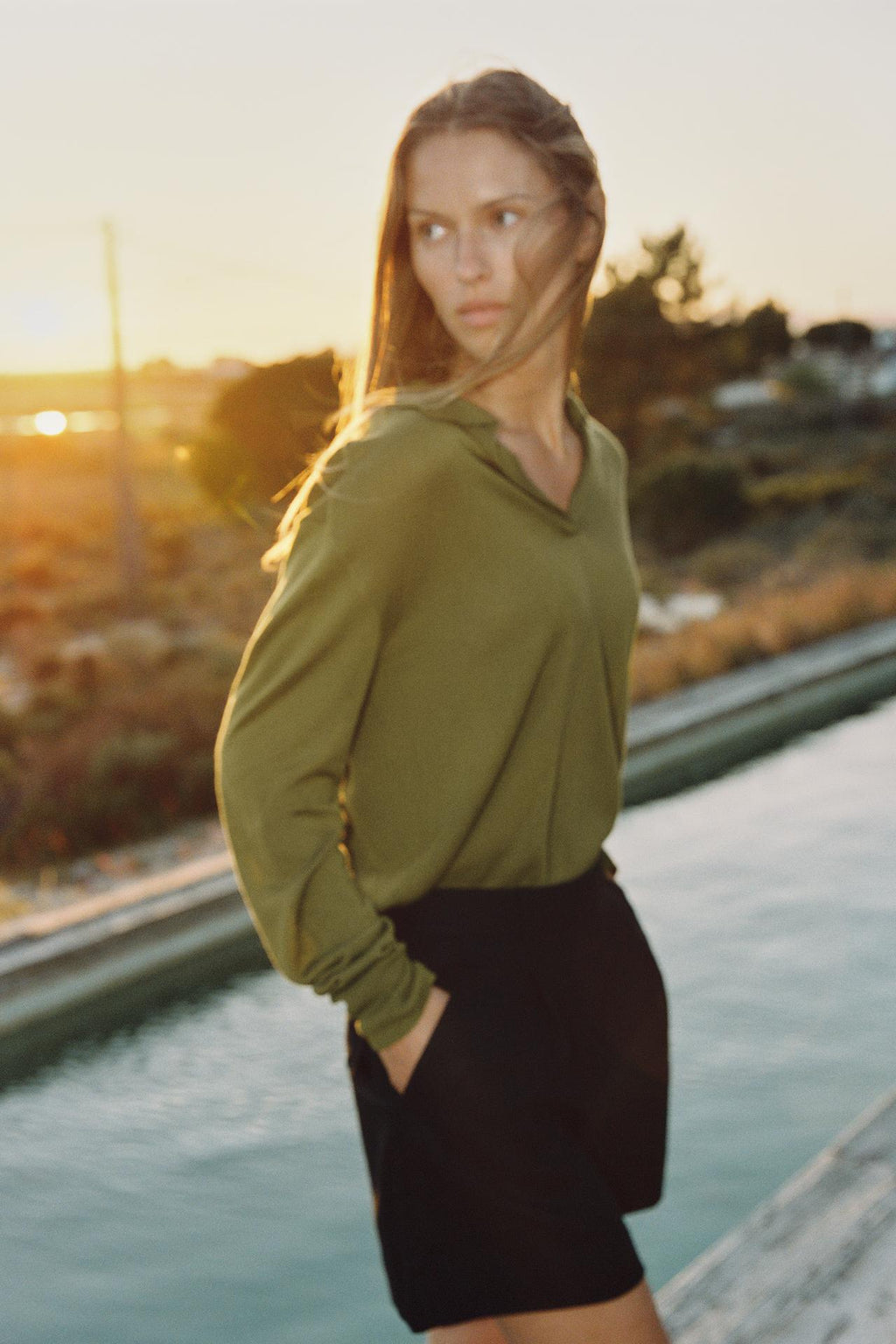 STRICK-POLOPULLOVER OLIVGRÜN