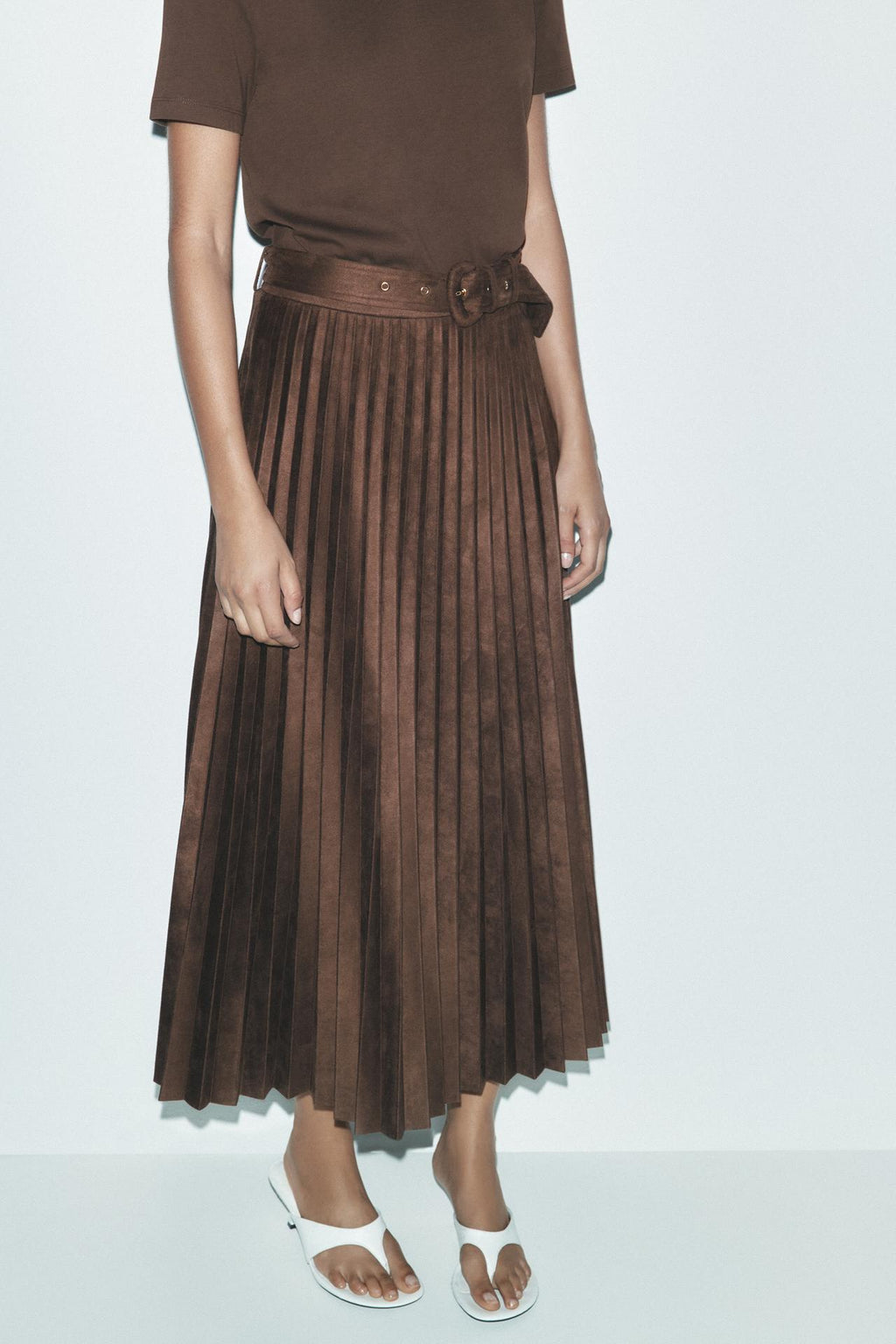 SIGNATURE WILDLEDEROPTIK MIDI-ROCK PLISSIERT