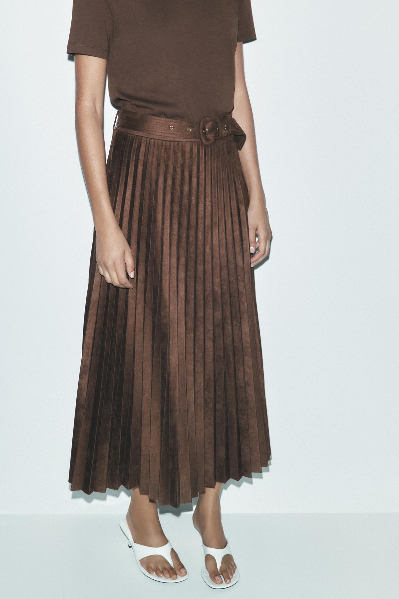 SIGNATURE WILDLEDEROPTIK MIDI-ROCK PLISSIERT