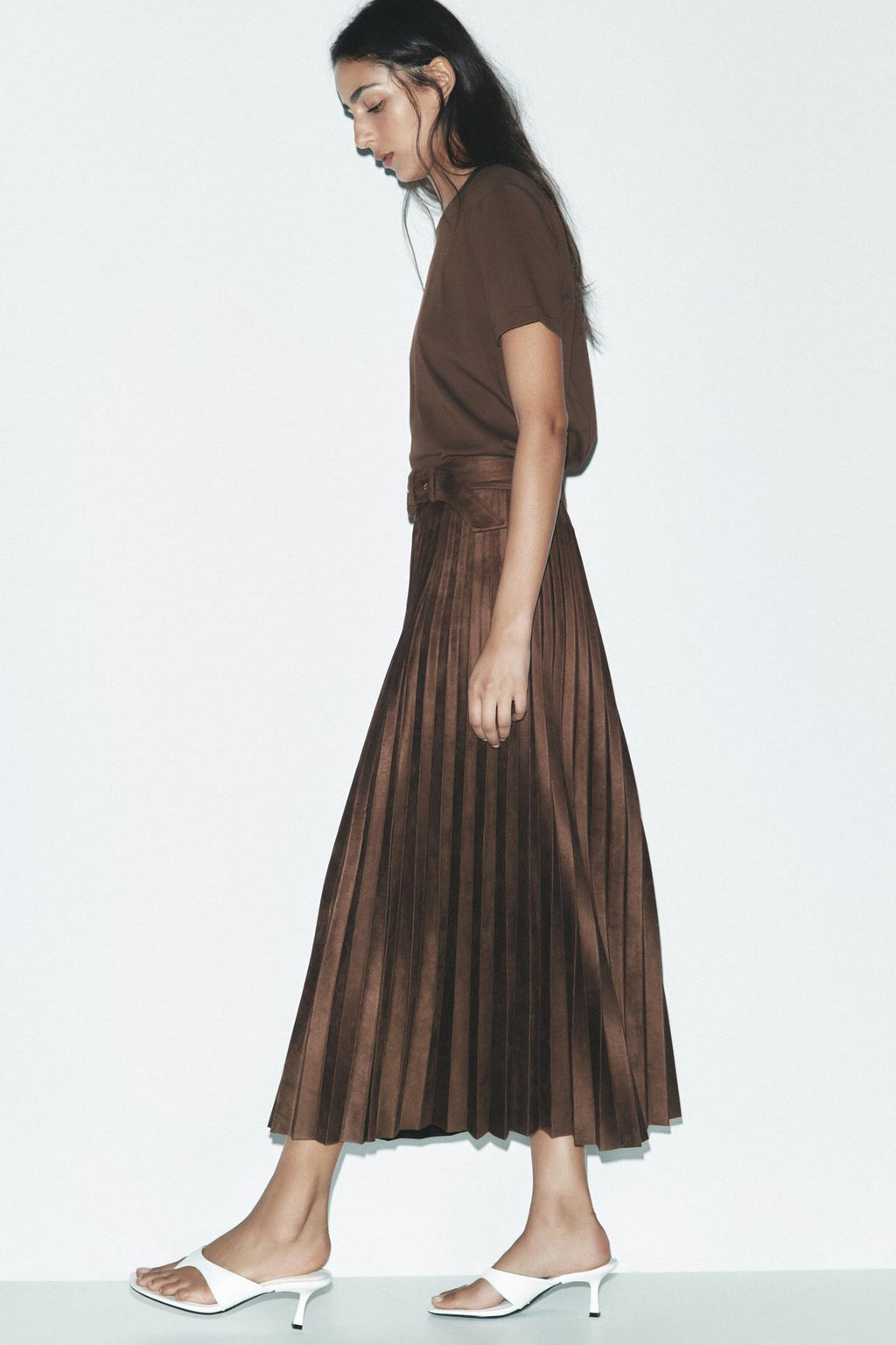 SIGNATURE WILDLEDEROPTIK MIDI-ROCK PLISSIERT