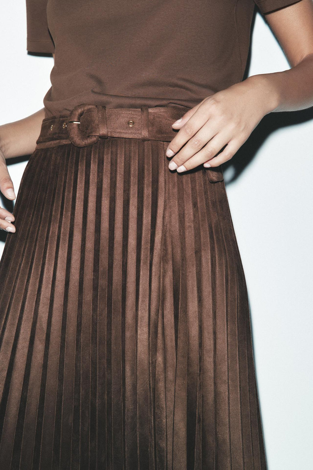 SIGNATURE WILDLEDEROPTIK MIDI-ROCK PLISSIERT