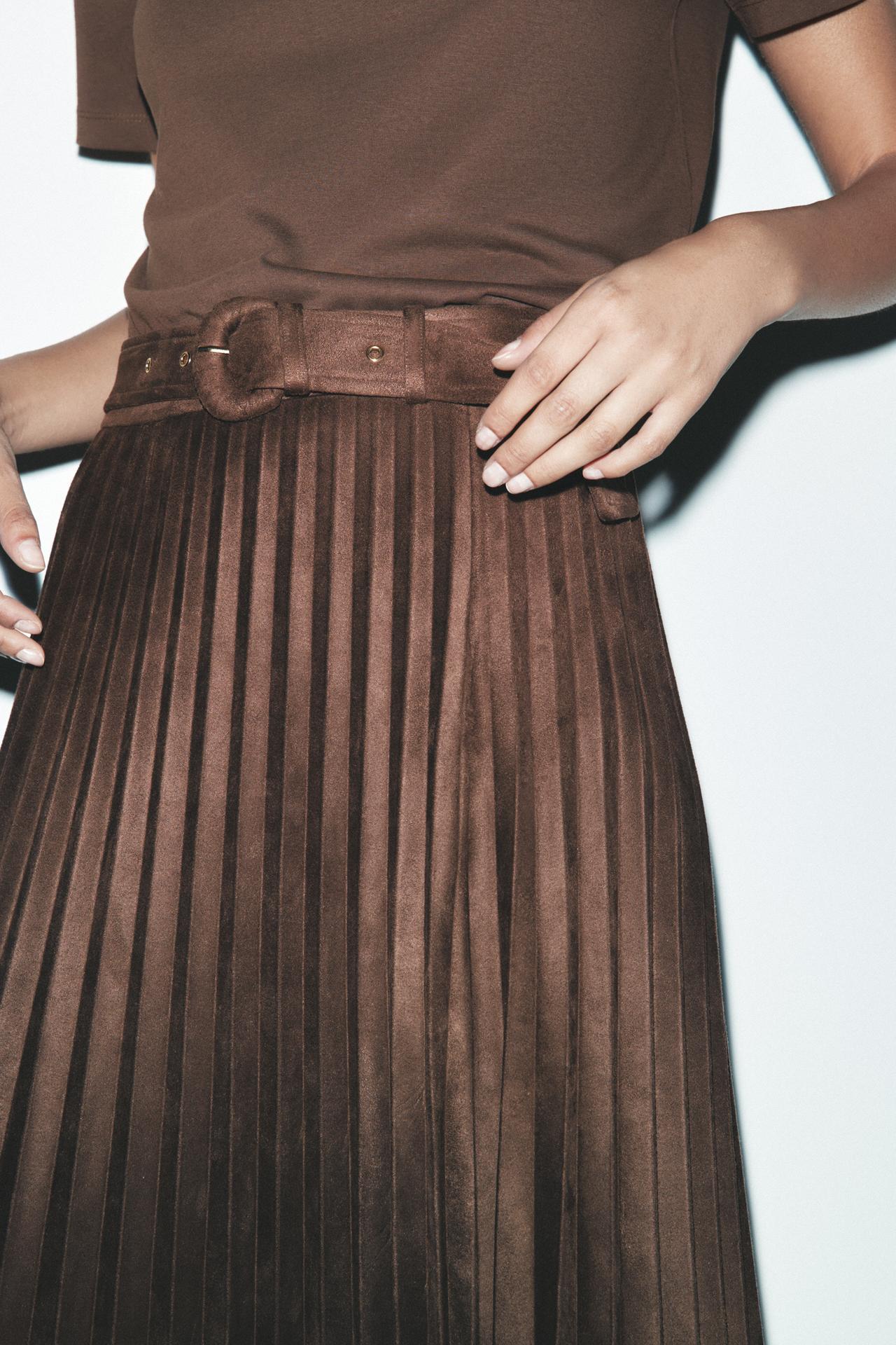 SIGNATURE WILDLEDEROPTIK MIDI-ROCK PLISSIERT