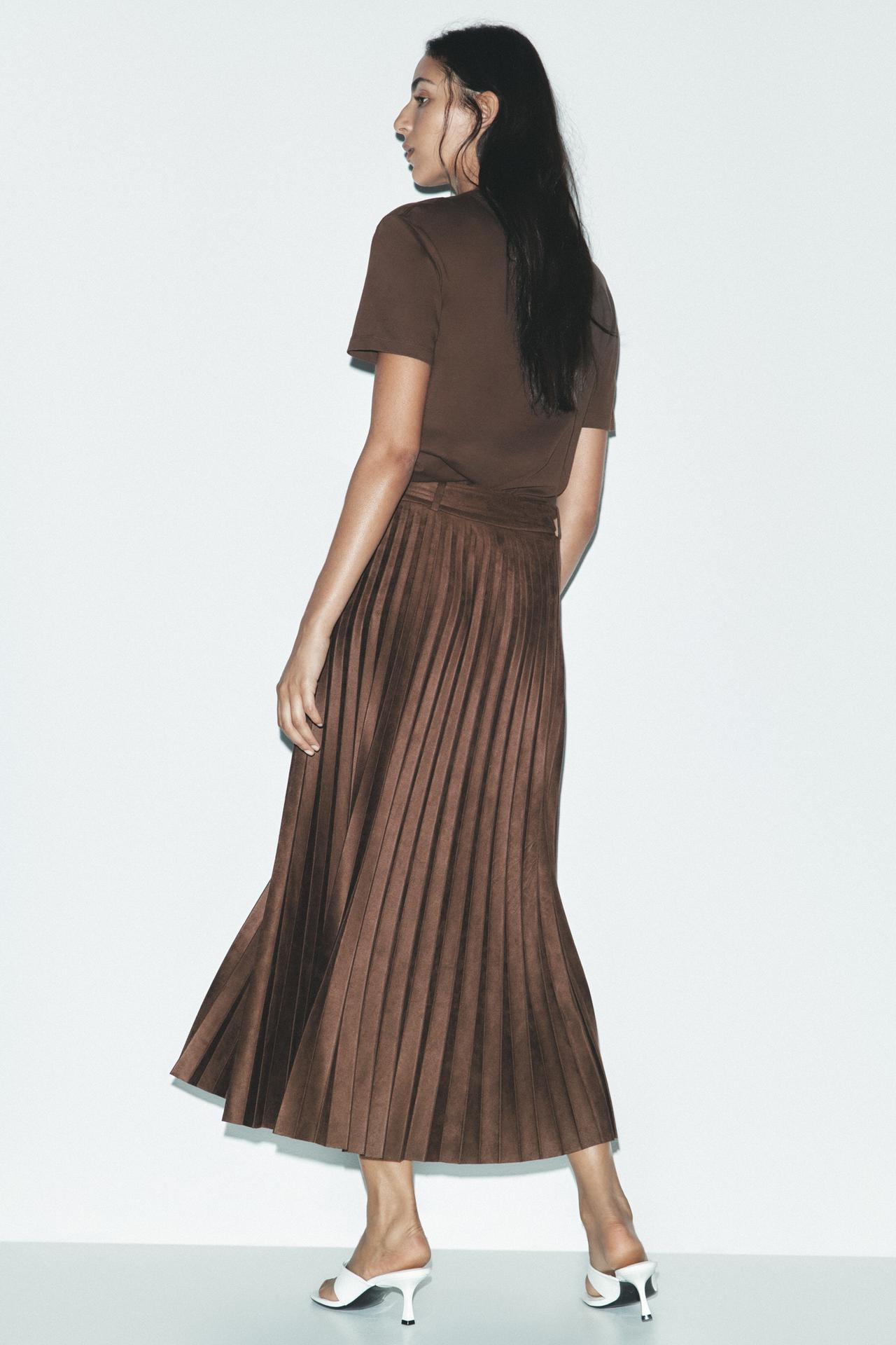 SIGNATURE WILDLEDEROPTIK MIDI-ROCK PLISSIERT