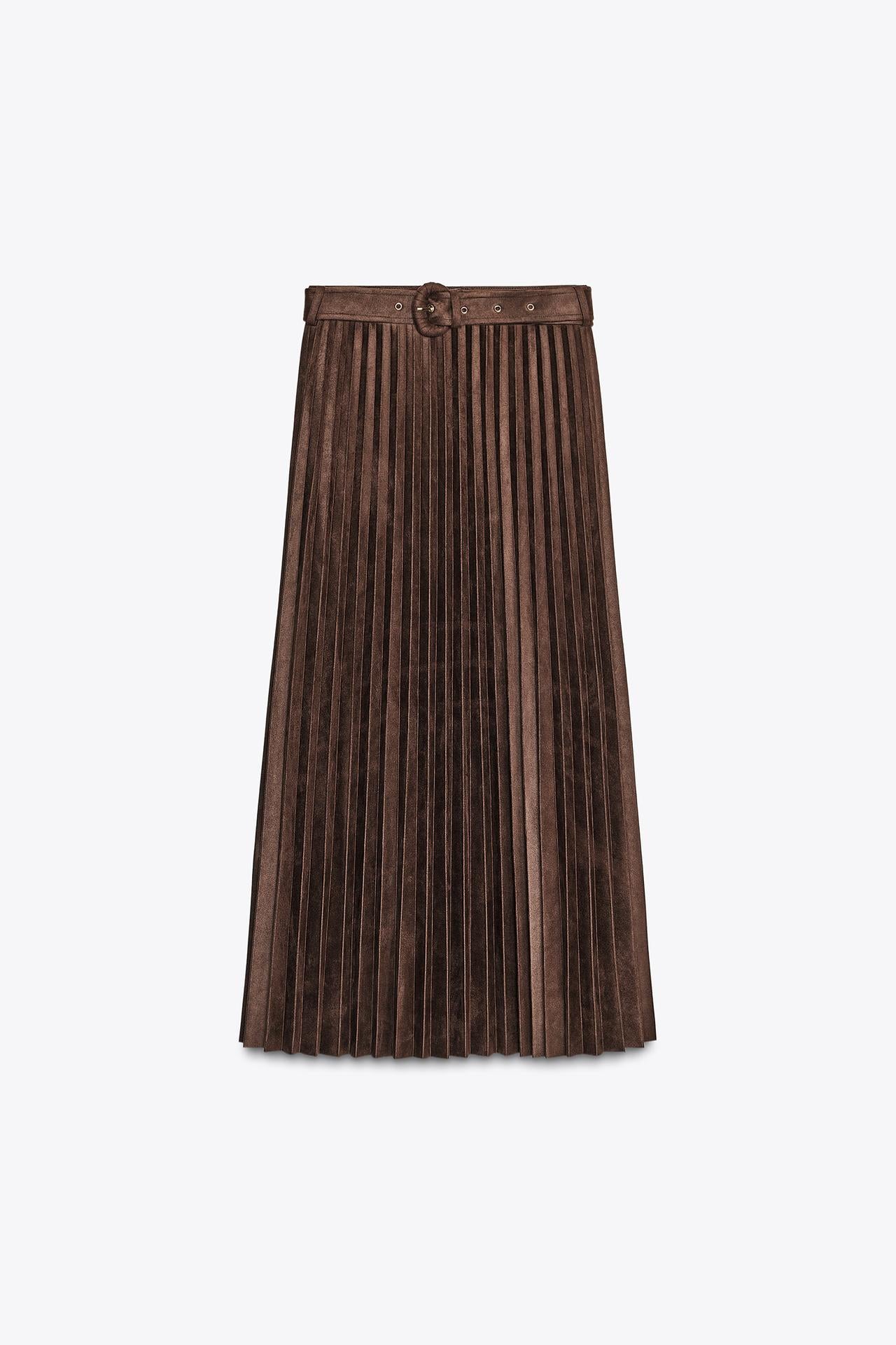 SIGNATURE WILDLEDEROPTIK MIDI-ROCK PLISSIERT