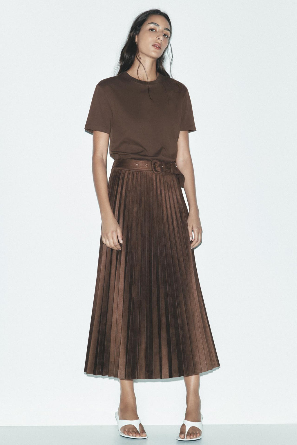 SIGNATURE WILDLEDEROPTIK MIDI-ROCK PLISSIERT