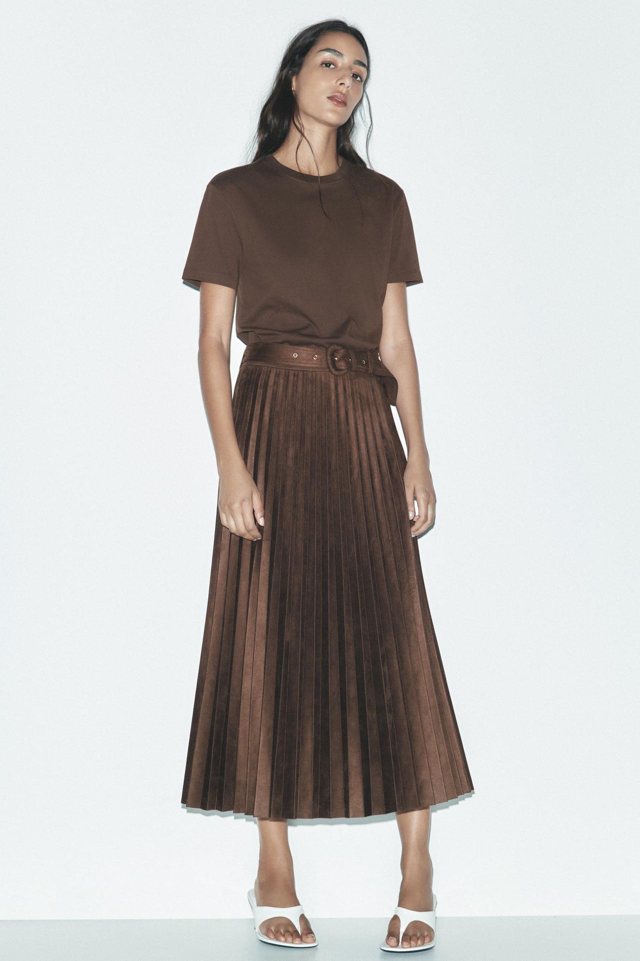 SIGNATURE WILDLEDEROPTIK MIDI-ROCK PLISSIERT