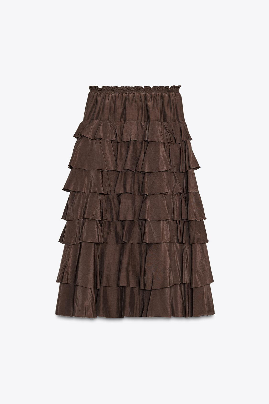 MIDI-ROCK MIT VOLANTS AUS VISKOSE-MIX BRAUN