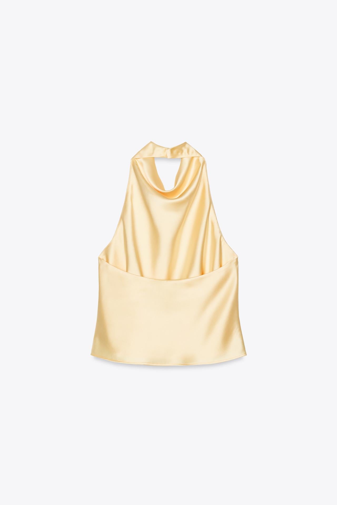 SATIN-HALTERTOP SAFFRON YELLOW