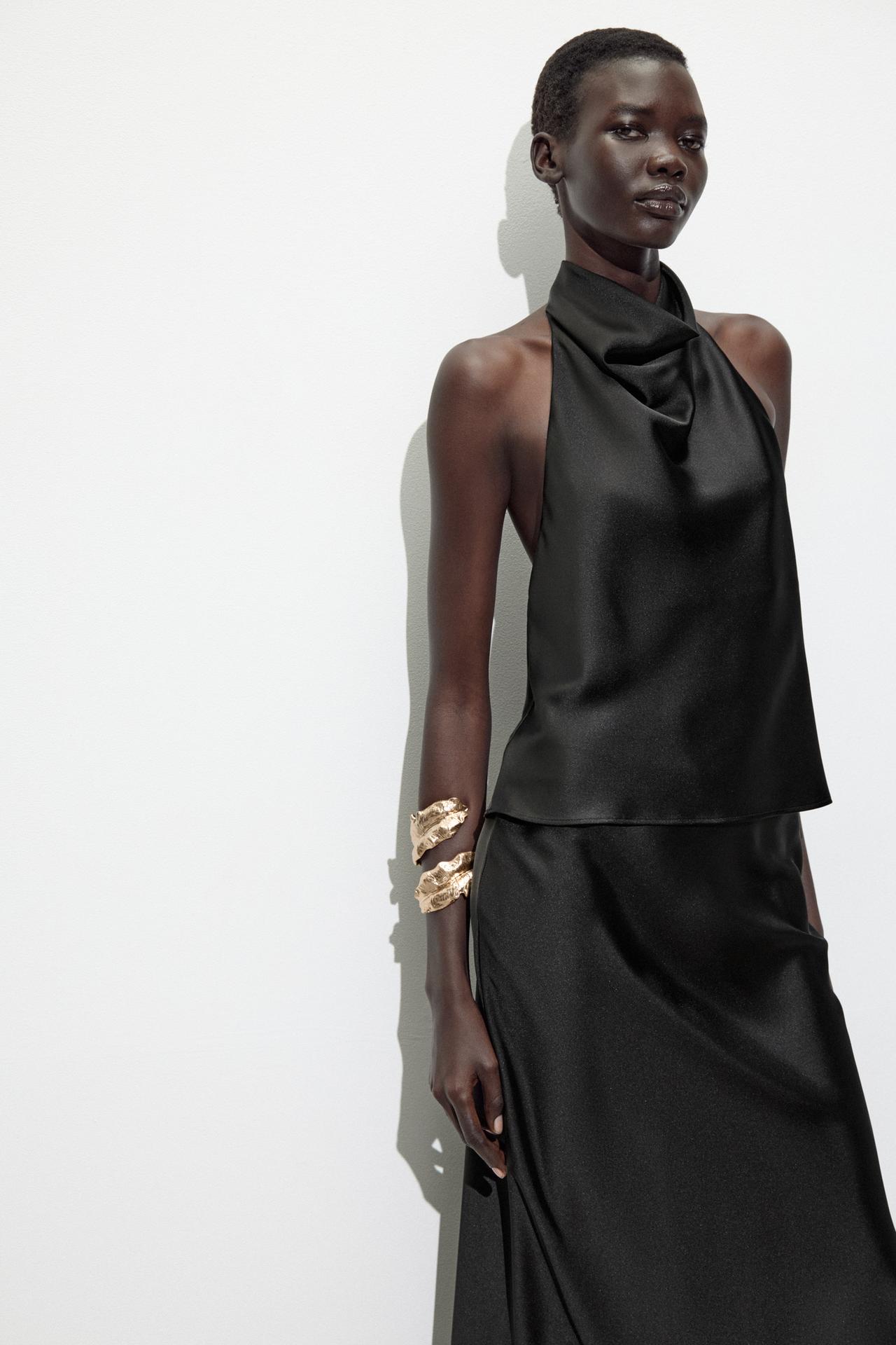 SATIN-HALTERTOP BLACK NOIR