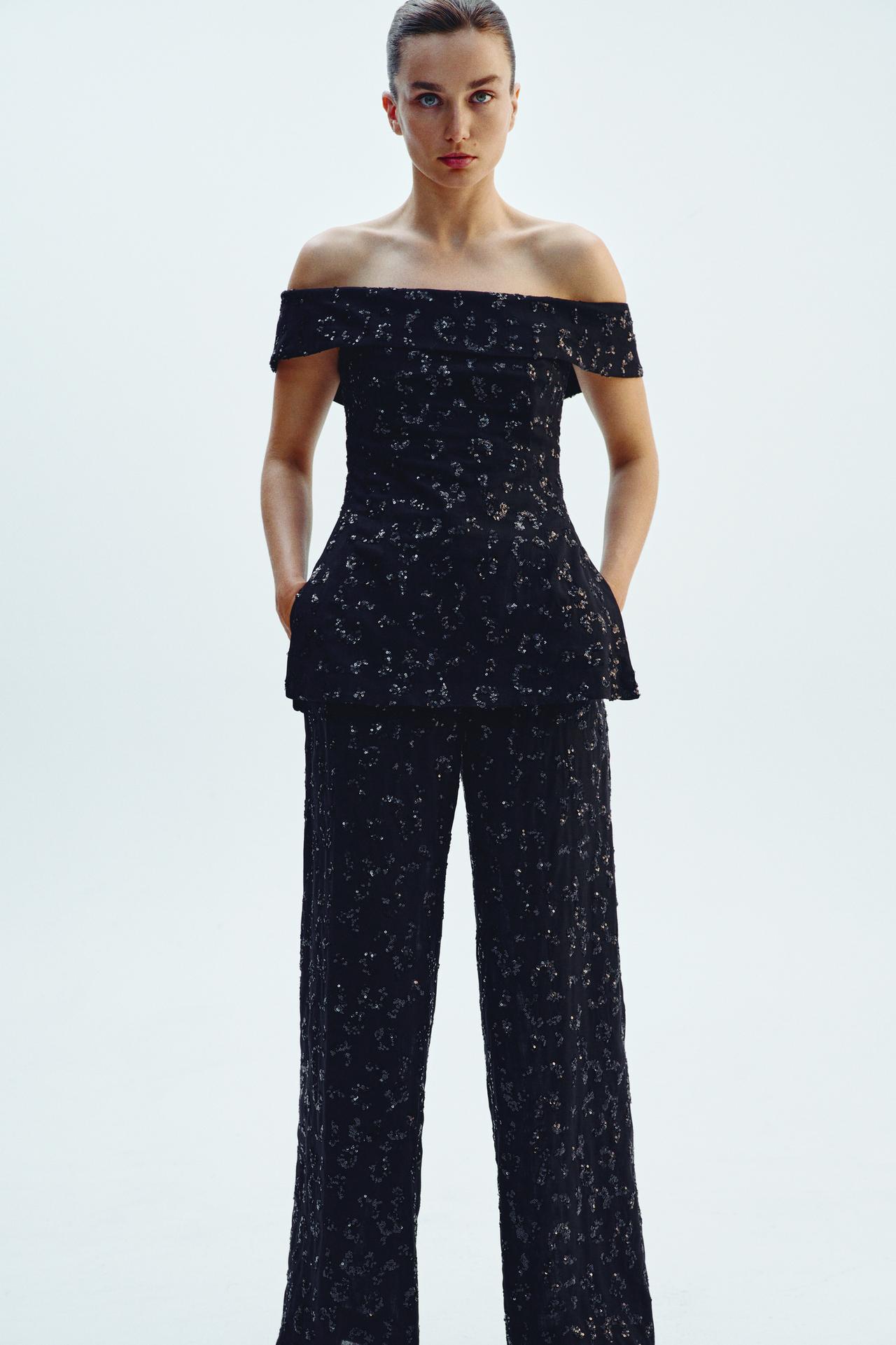 SIGNATURE PAILLETTEN-BUSTIER OFF-SHOULDER