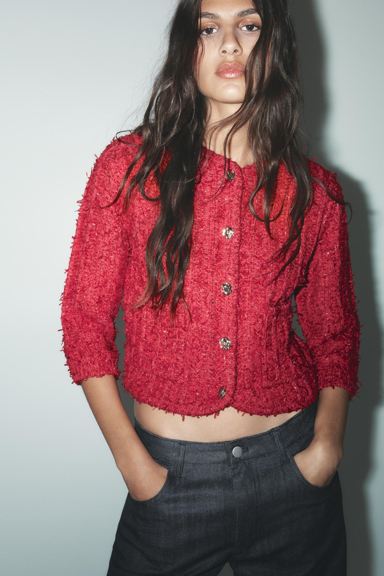 STRICKJACKE MIT 3/4-ÄRMELN ROT