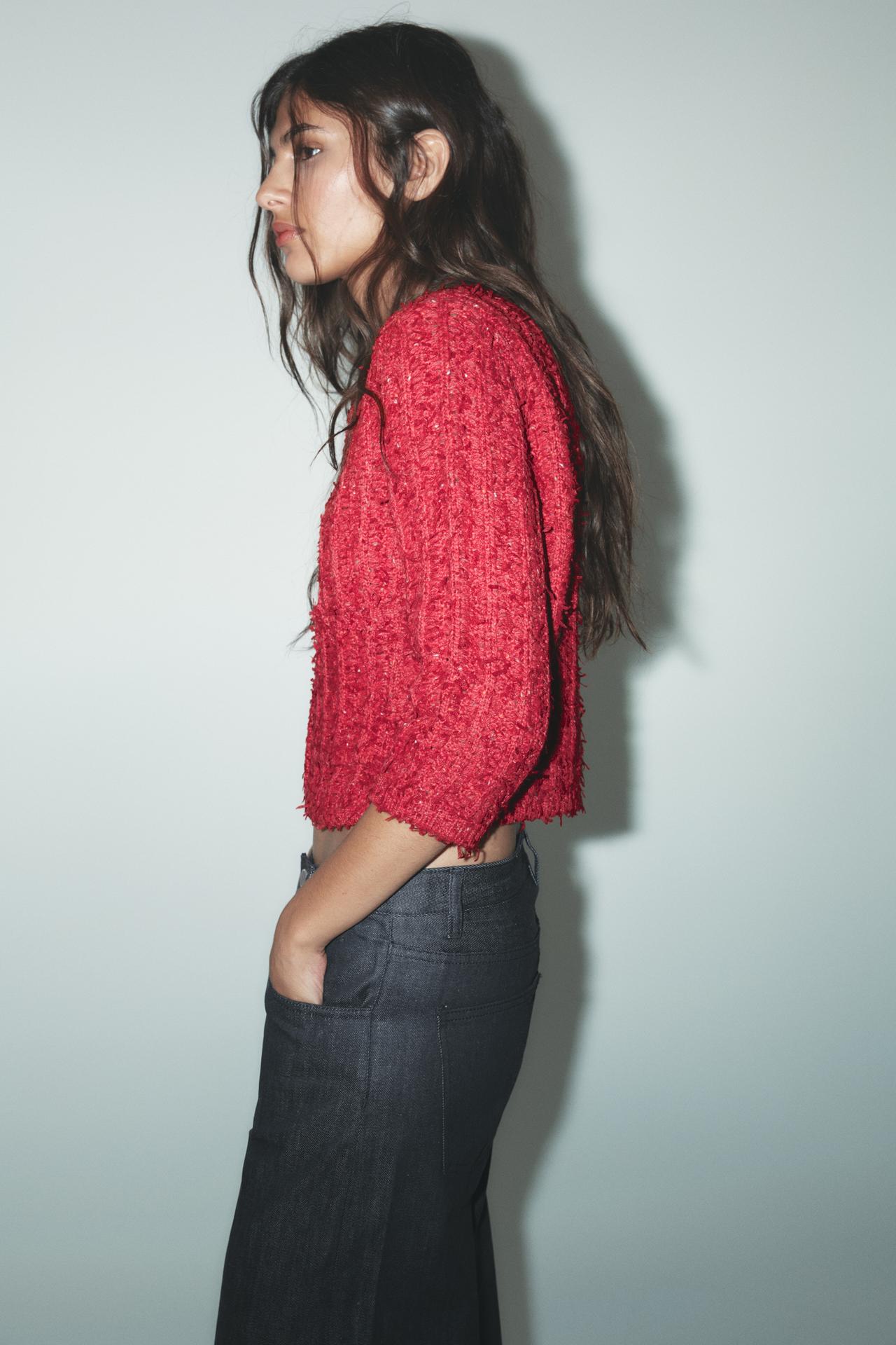 STRICKJACKE MIT 3/4-ÄRMELN ROT