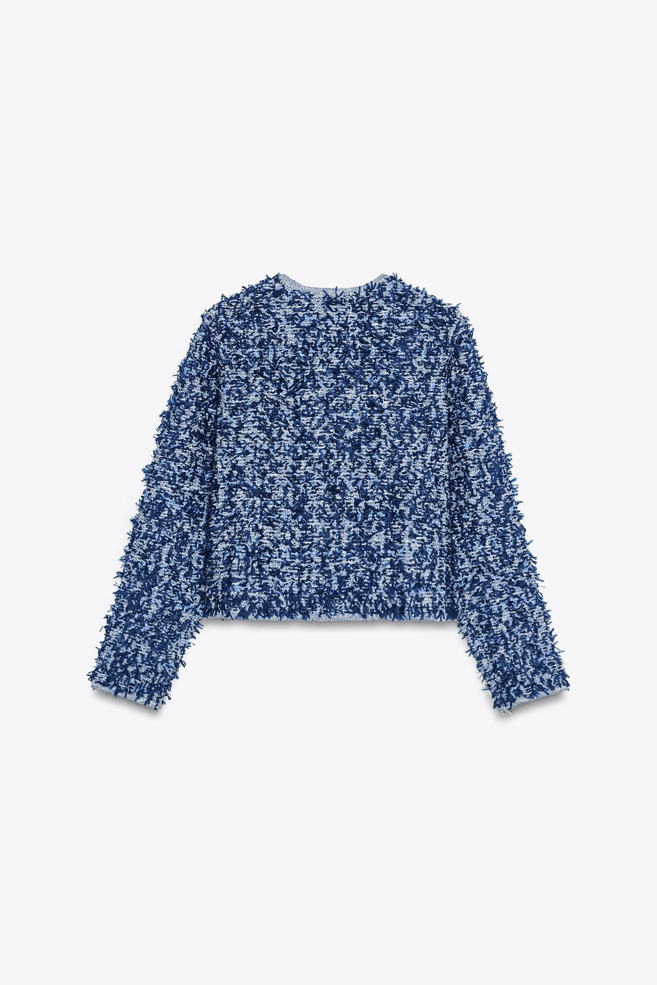BOUCLÉ-STRICKJACKE BLAU