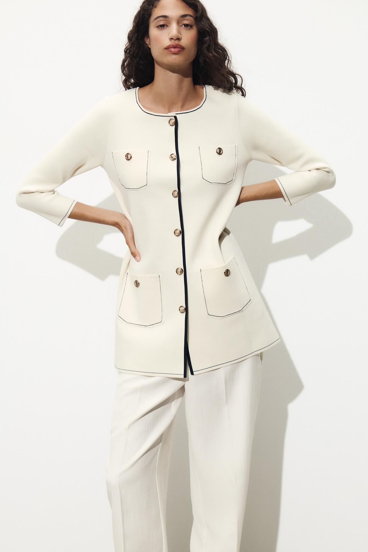 SIGNATURE STRICKJACKE KONTRAST ELFENBEIN