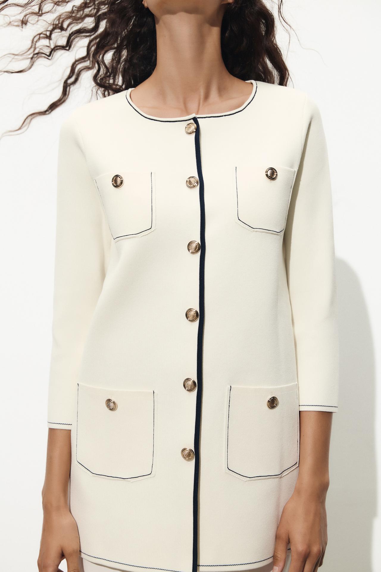 SIGNATURE STRICKJACKE KONTRAST ELFENBEIN