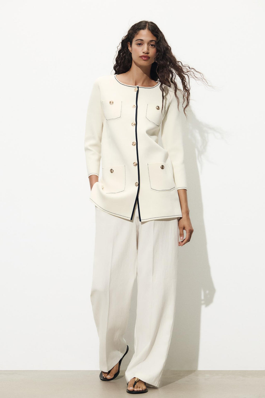 SIGNATURE STRICKJACKE KONTRAST ELFENBEIN