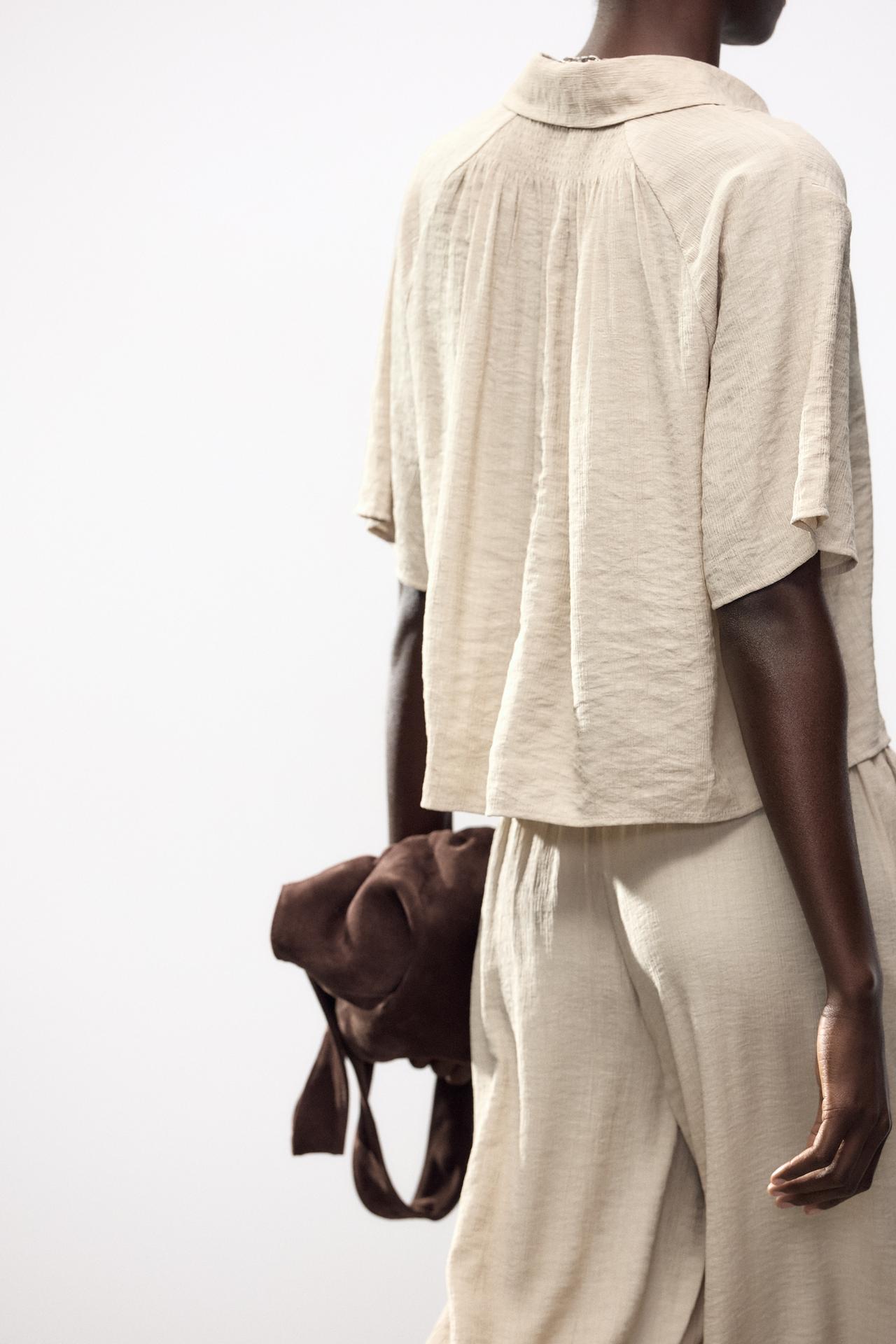 STRUKTURIERTES CROPPED HEMD BEIGE