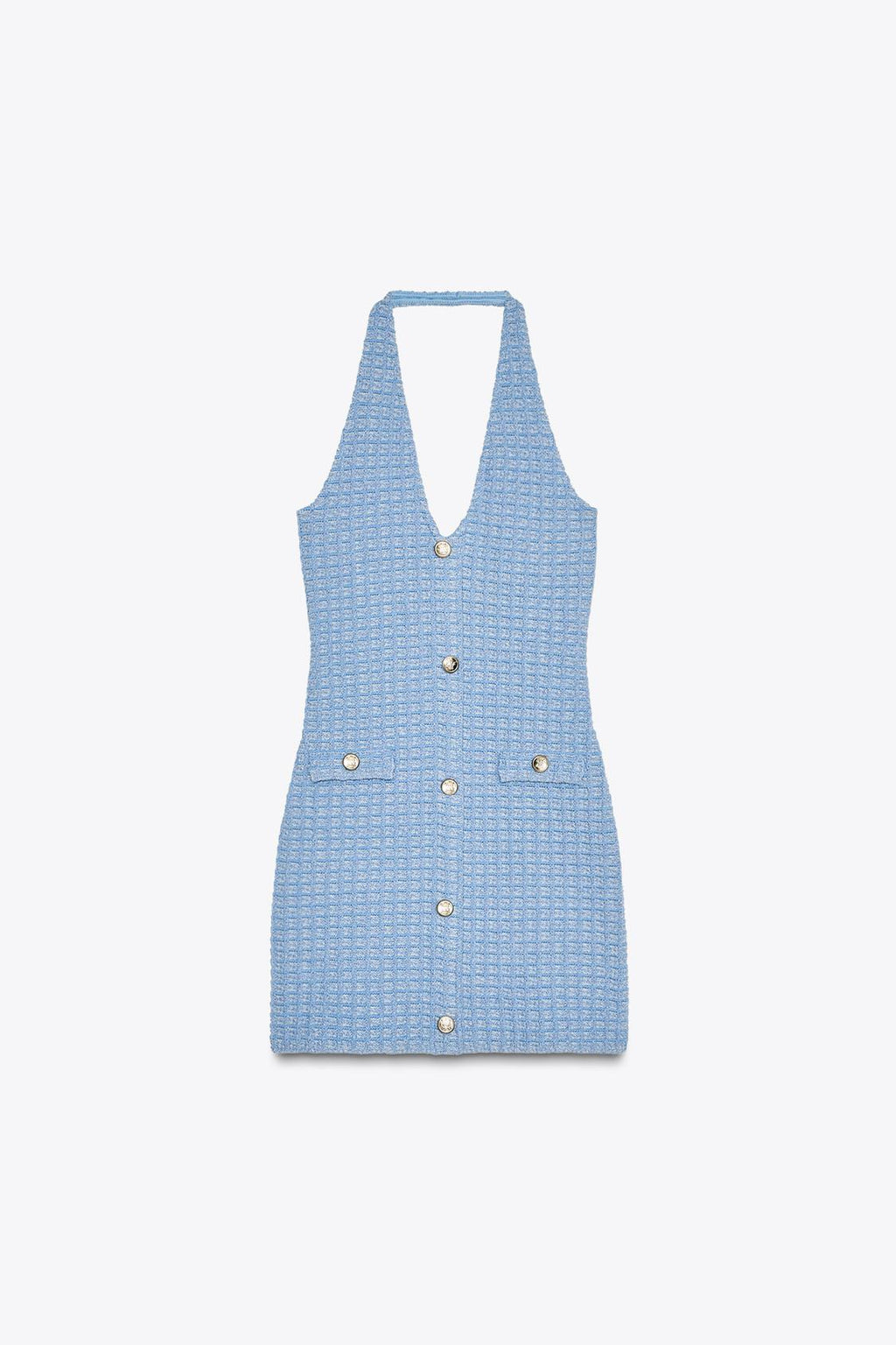 STRETCH-NECKHOLDERKLEID MIT STRUKTUR UND METALLDETAILS