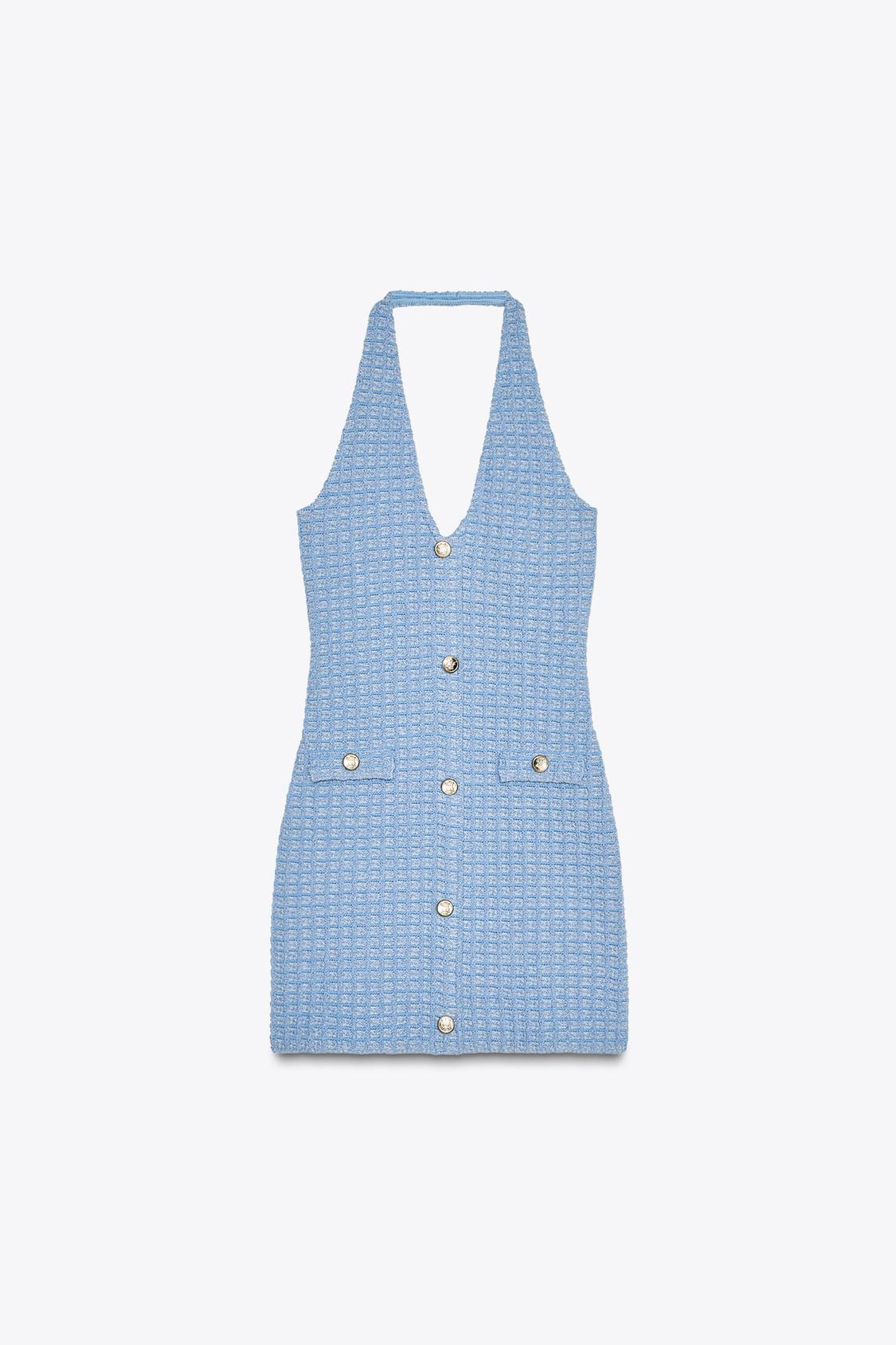 STRETCH-NECKHOLDERKLEID MIT STRUKTUR UND METALLDETAILS