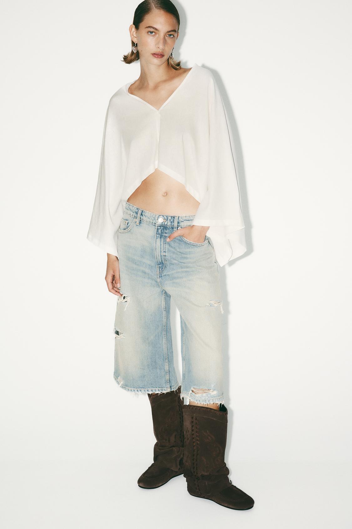 BLUSE MIT ÜBERWEITEN ÄRMELN AUS LEINENMIX