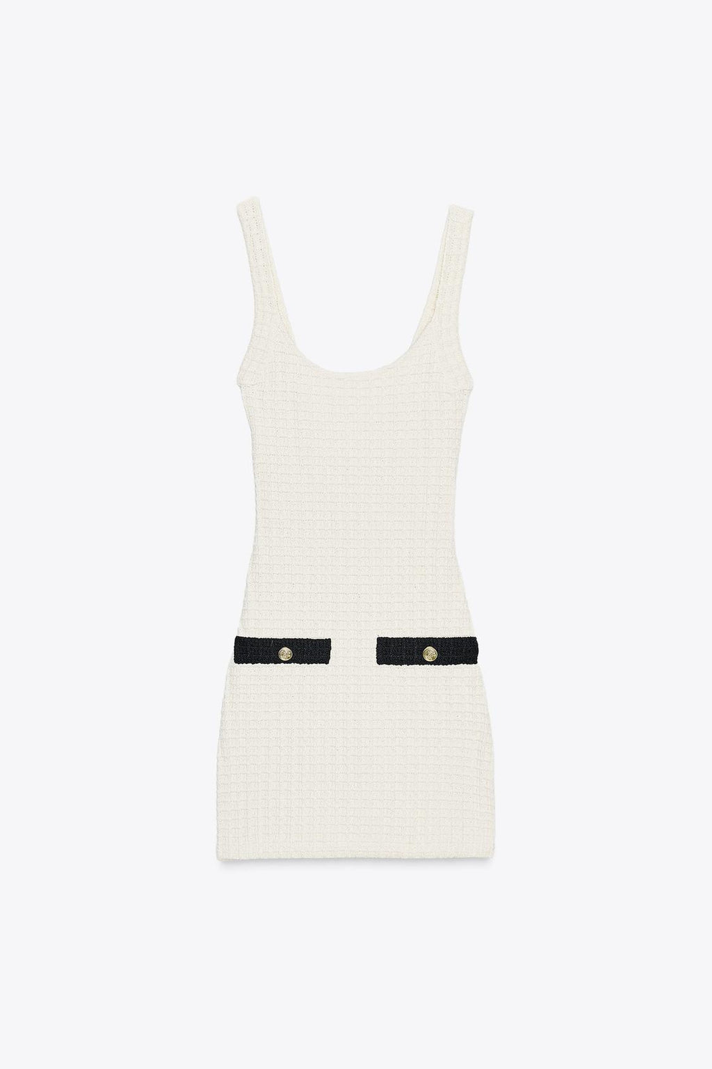 KURZES STRETCHKLEID IN NATURWEISS MIT SCHWARZEN AKZENTEN