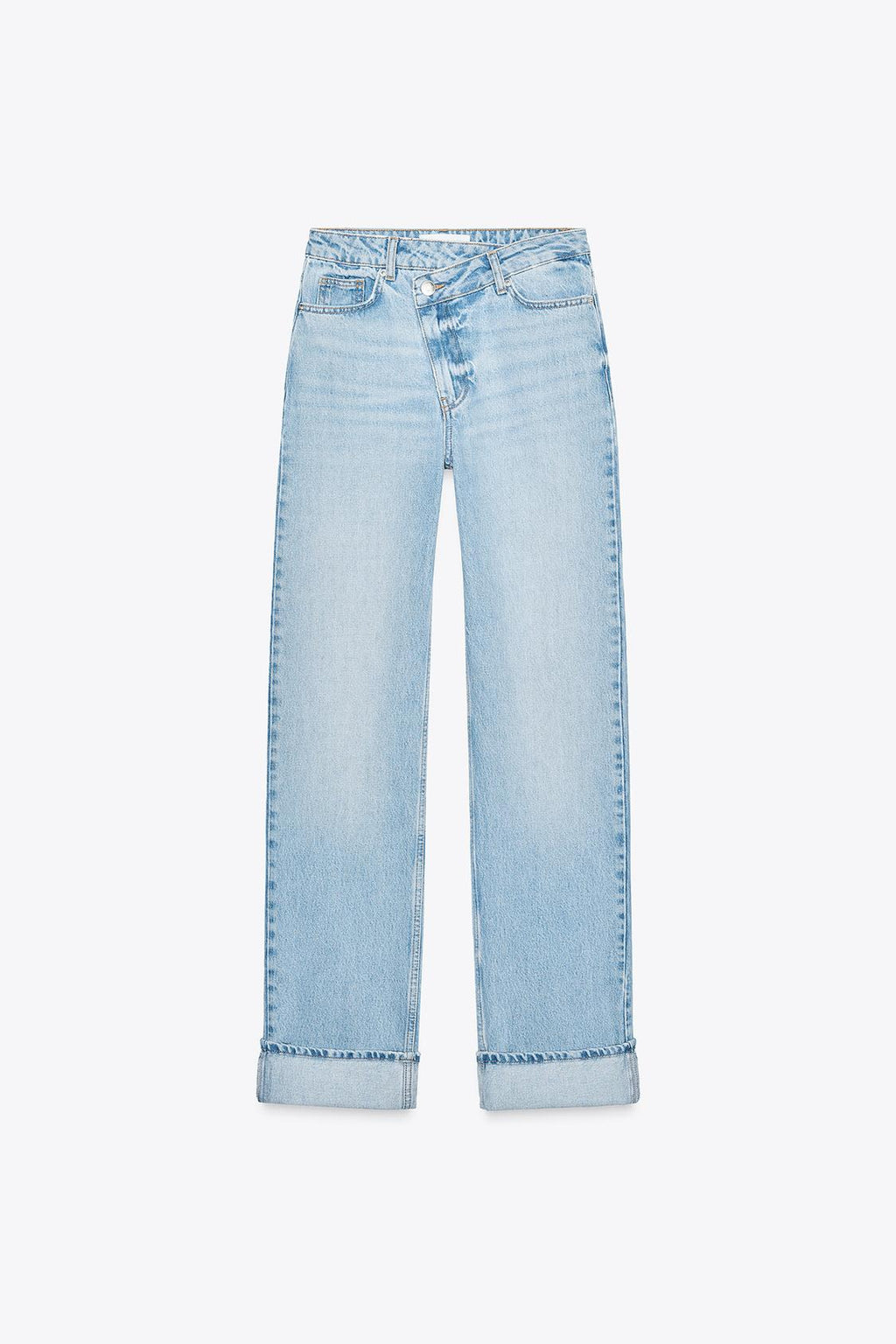 JEANS HIGH WAIST MIT ÜBERKREUZTEM BUND IN LIGHT BLUE