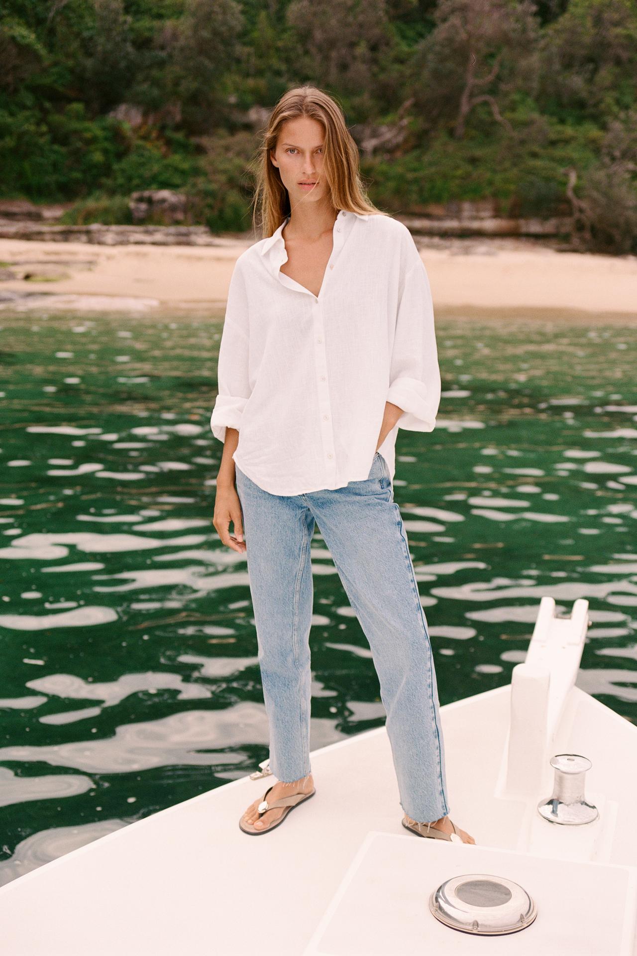 PREMIUM HIGH-WAIST ANKLE JEANS MIT ÜBERKREUZTEM BUND