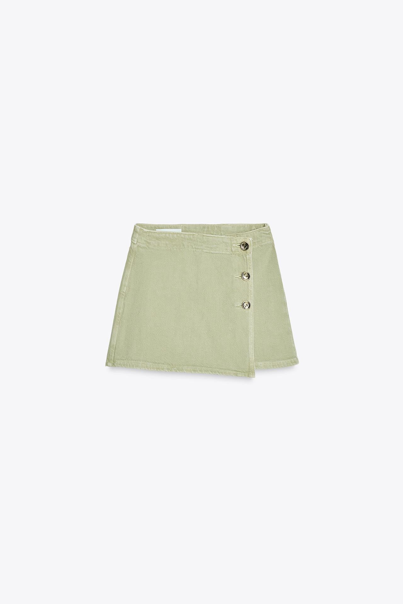 CROSSOVER-DENIM-SKORT KHAKI MIT KNOPFDETAILS