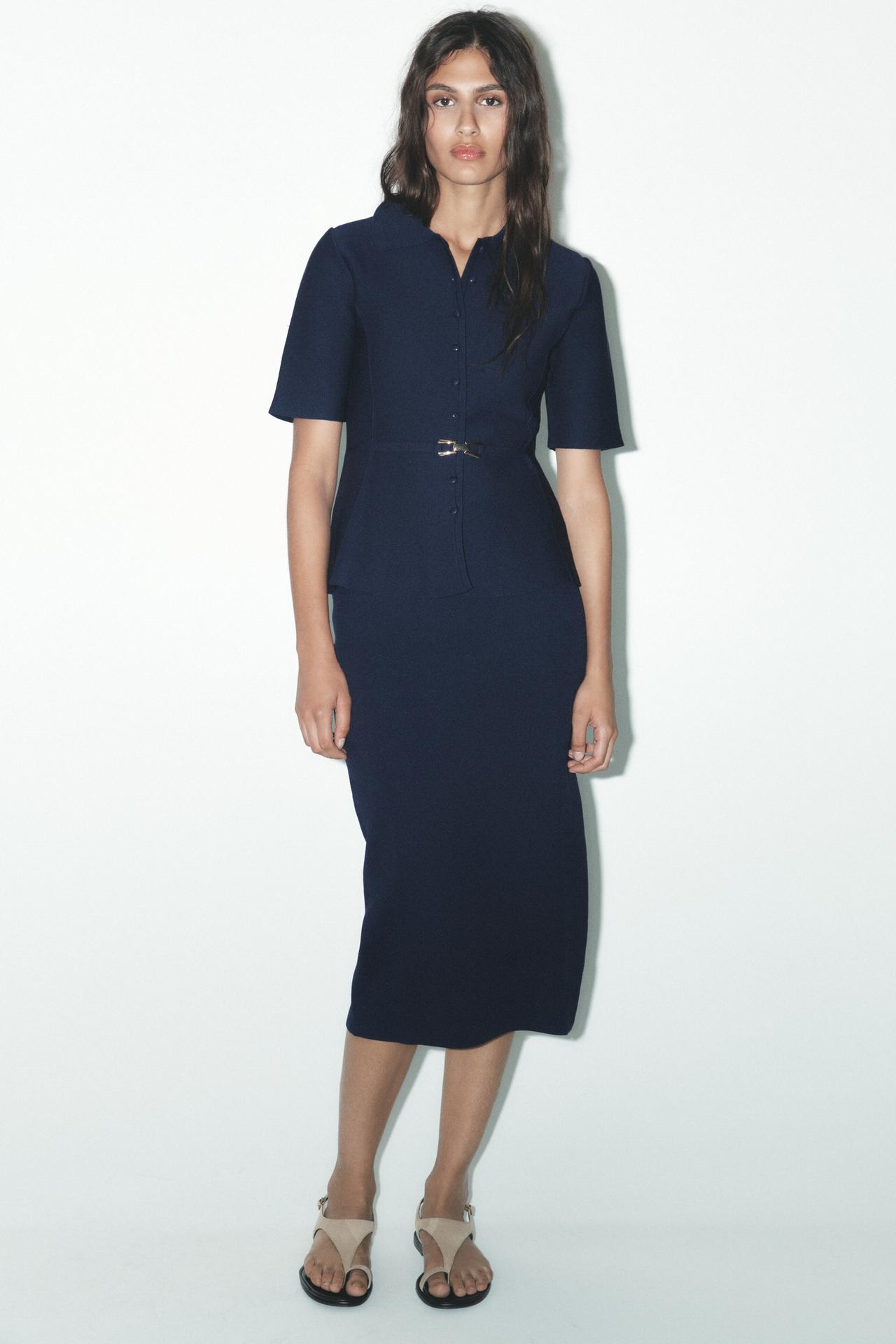 STRICK-MIDIROCK MIT HOHER TAILLE MARINEBLAU