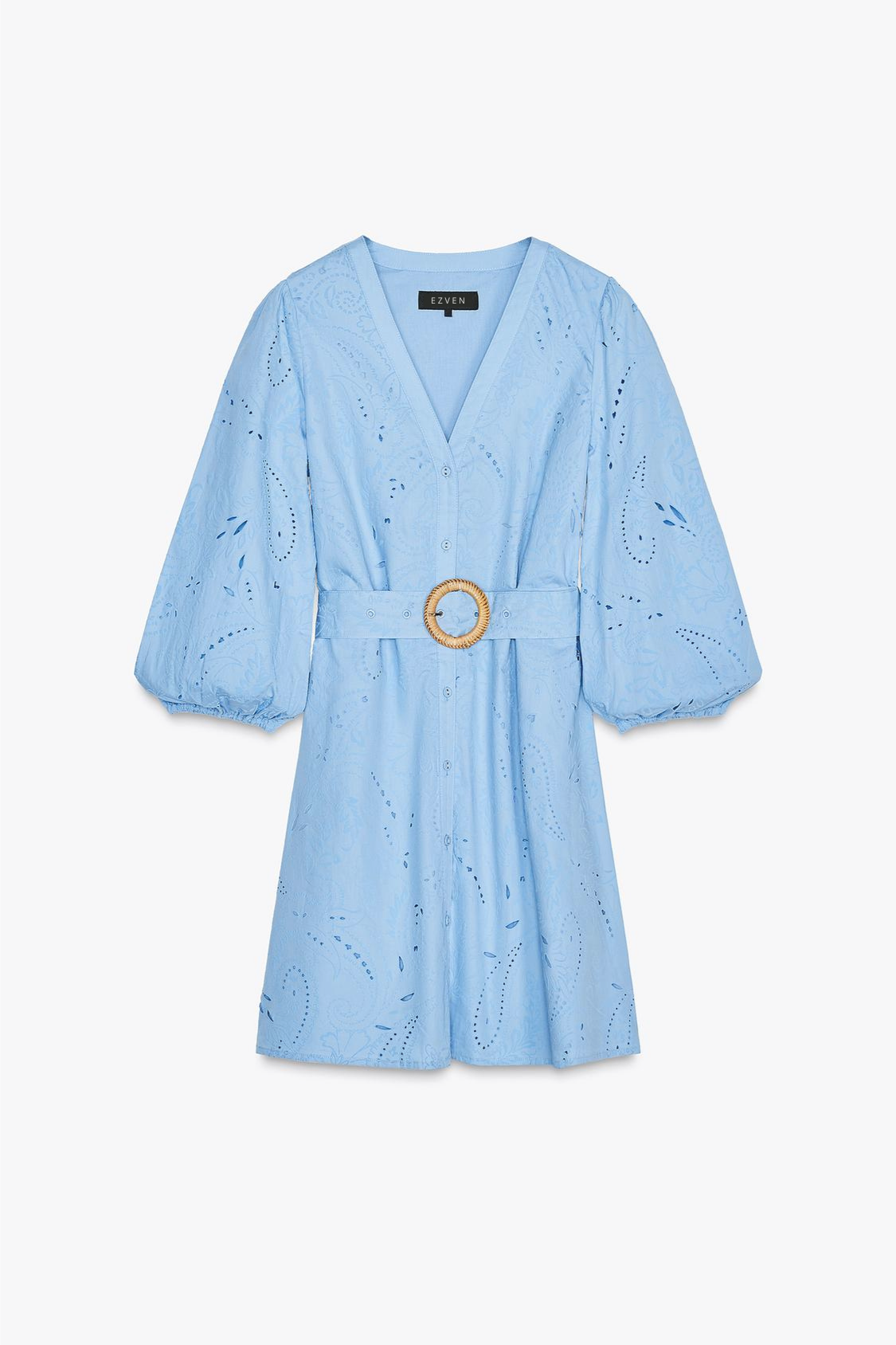 KURZES KLEID MIT STICKEREIDETAILS UND TAILLIERTER SILHOUETTE