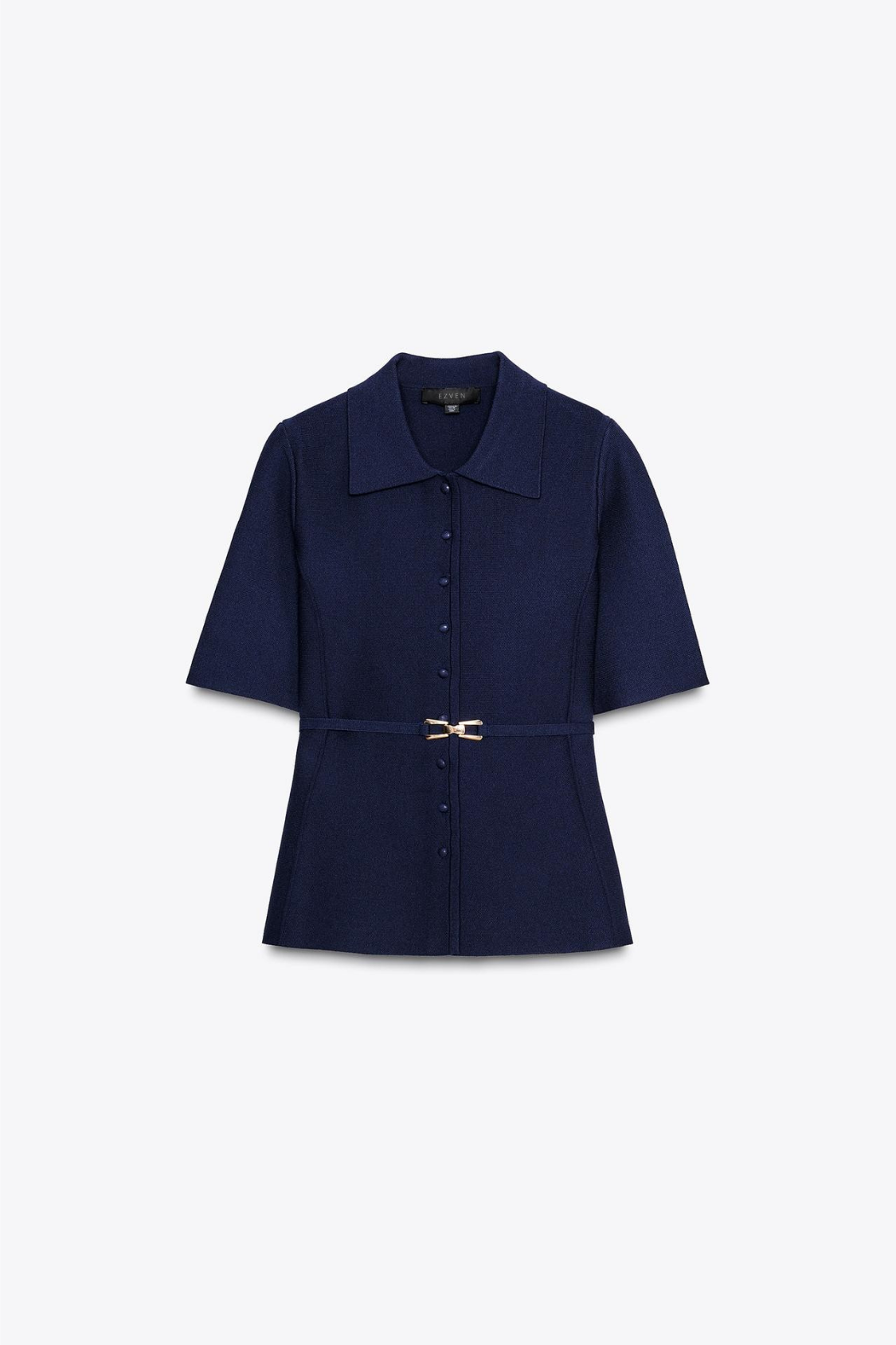 STRICKJACKE MIT GÜRTEL MARINEBLAU