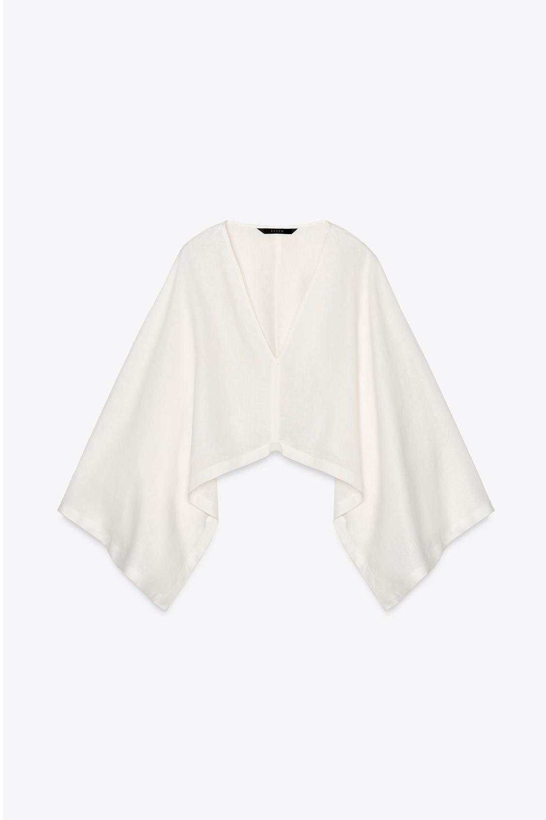 BLUSE MIT ÜBERWEITEN ÄRMELN AUS LEINENMIX