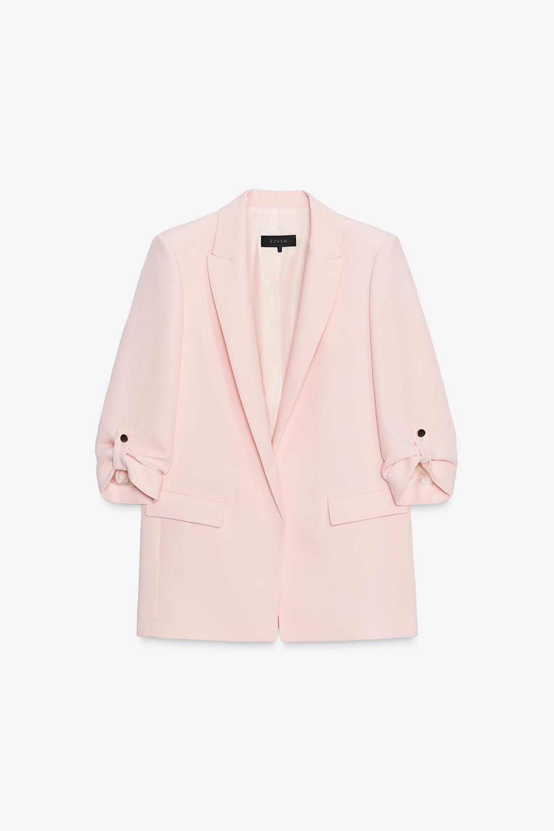 BLAZER MIT UMGESCHLAGENEN ÄRMELN IN ROSÉ